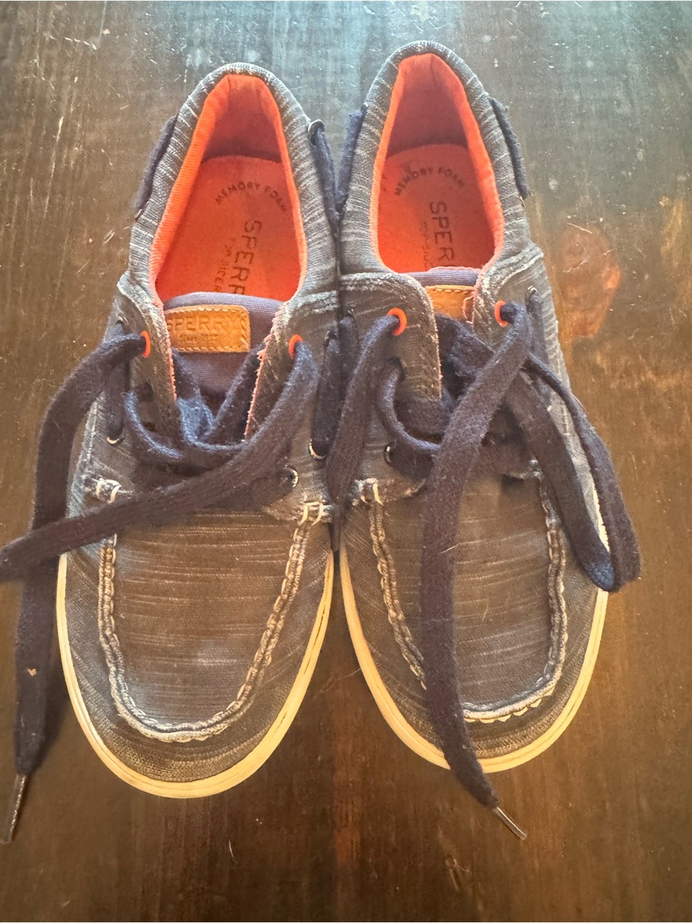 Sperry Kids Navy Canvas Boat Shoes with Orange Interior